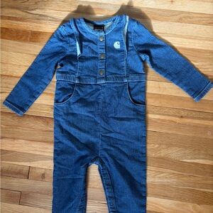 18 month Carhartt Dark Blue Jean Jumpsuit Overalls EUC Toddler Kids